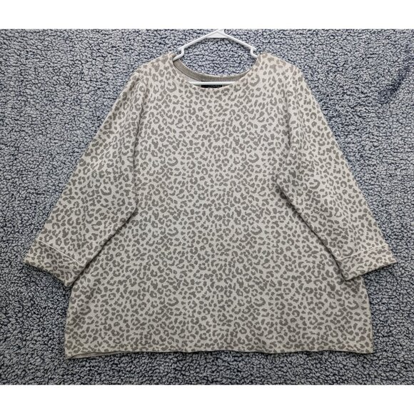 Cynthia Rowley Animal Print Sweater Size 2X Knit 3/4 Sleeve Soft Cozy Plus Gray - Picture 1 of 12
